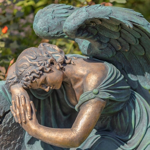 Angel Weeping On Garden Bench Statue