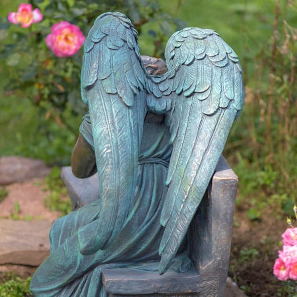 Angel Weeping On Garden Bench Statue