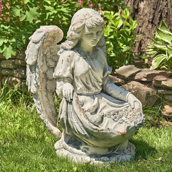 Kneeling Angel Birdbath Garden Statue