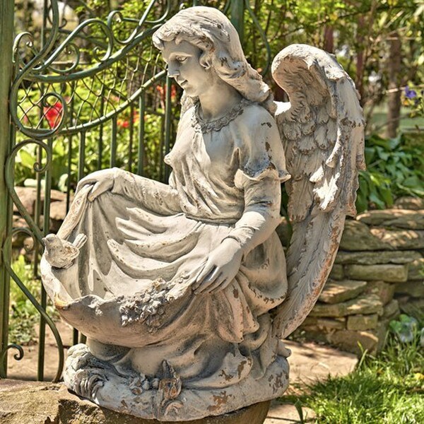 Kneeling Angel Birdbath Garden Statue