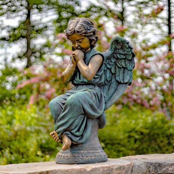 Angel Praying on Pedestal Garden Statue