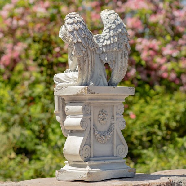 Angel sitting on Pillar Memorial Sculpture 30" H