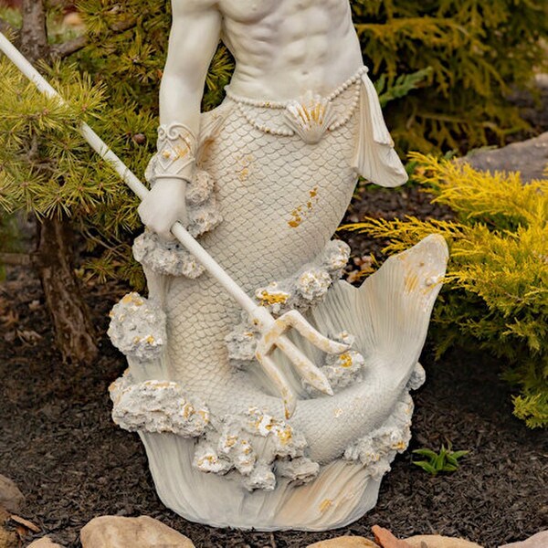 Merman Garden Statue Blowing in Conch Shell
