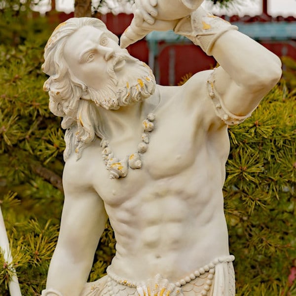Merman Garden Statue Blowing in Conch Shell