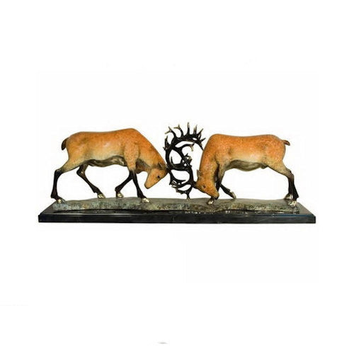 Fighting Bucks Two Deer Fighting Bronze Sculpture museum base marble