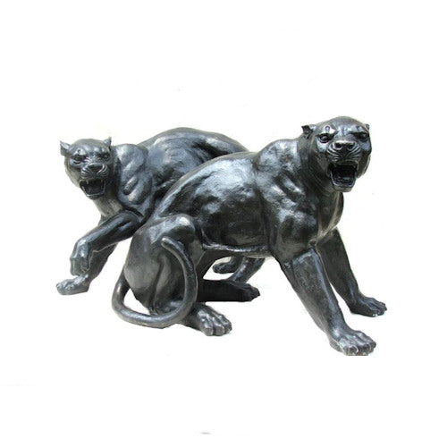 Fighting Panthers Pair Bronze Sculptures