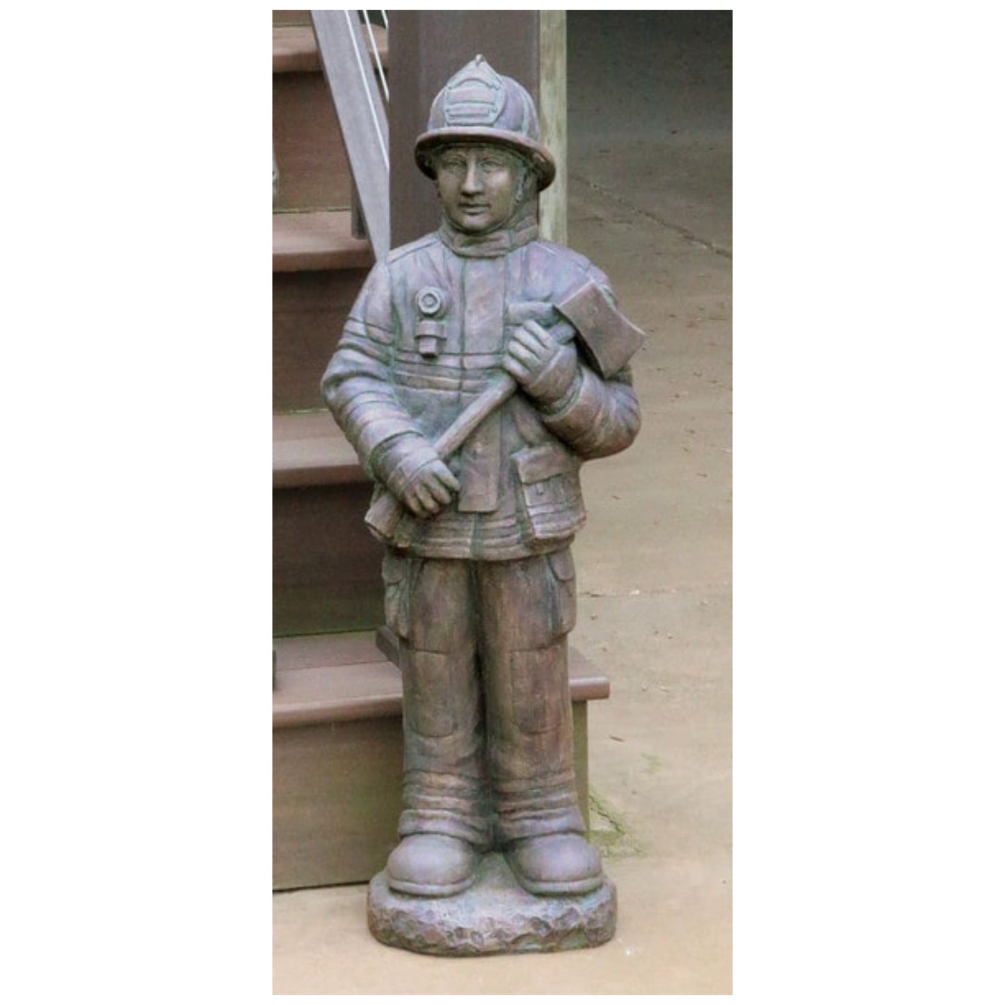 Fire Fighter Holding Axe Garden Statue Cement Statuary Hero Fireman