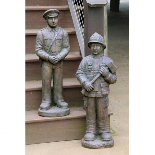 Firefighter and Police Officers Garden Statues Set Public Service pair Memorial