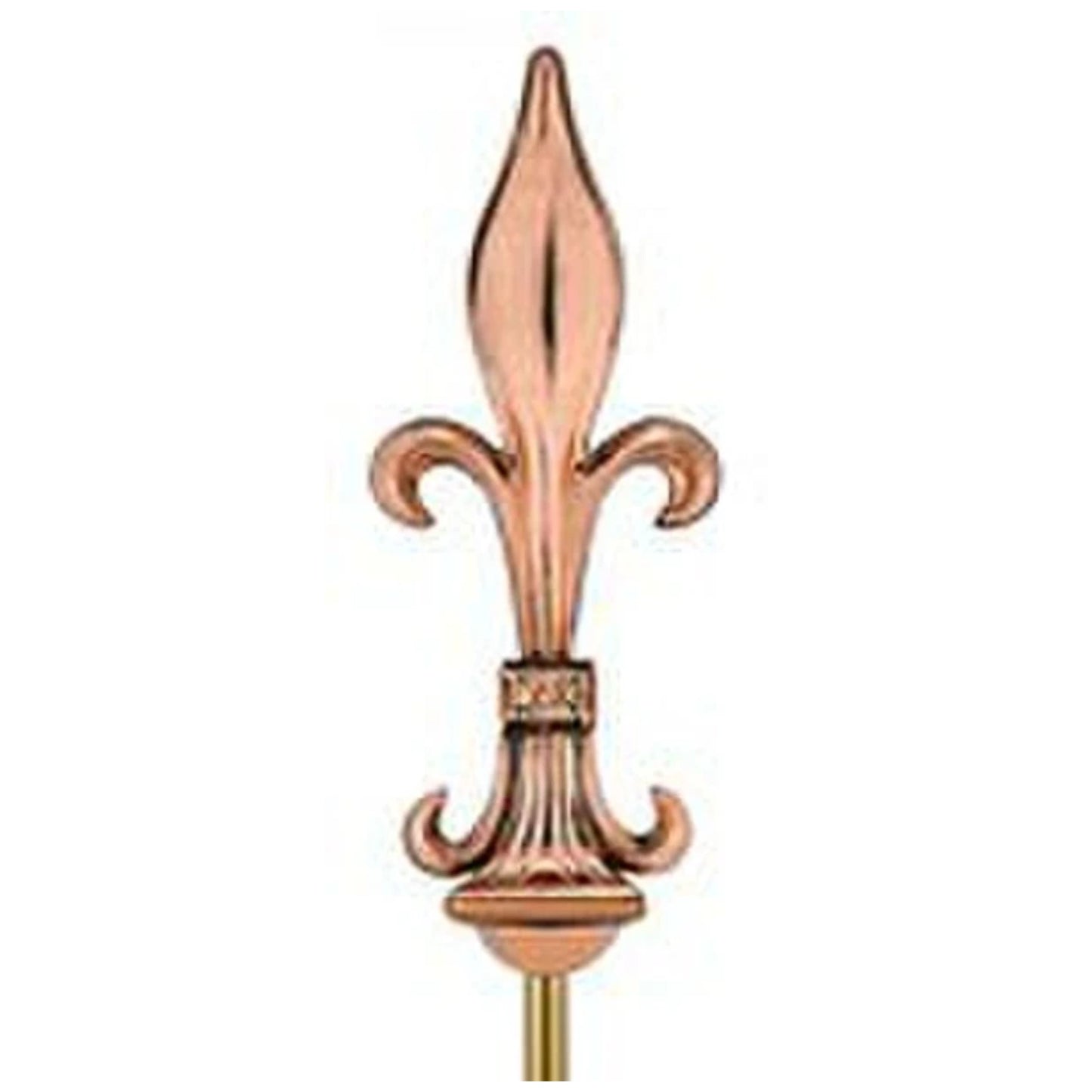 Tall copper finial featuring a classic fleur-de-lis design atop a slender pointed base.