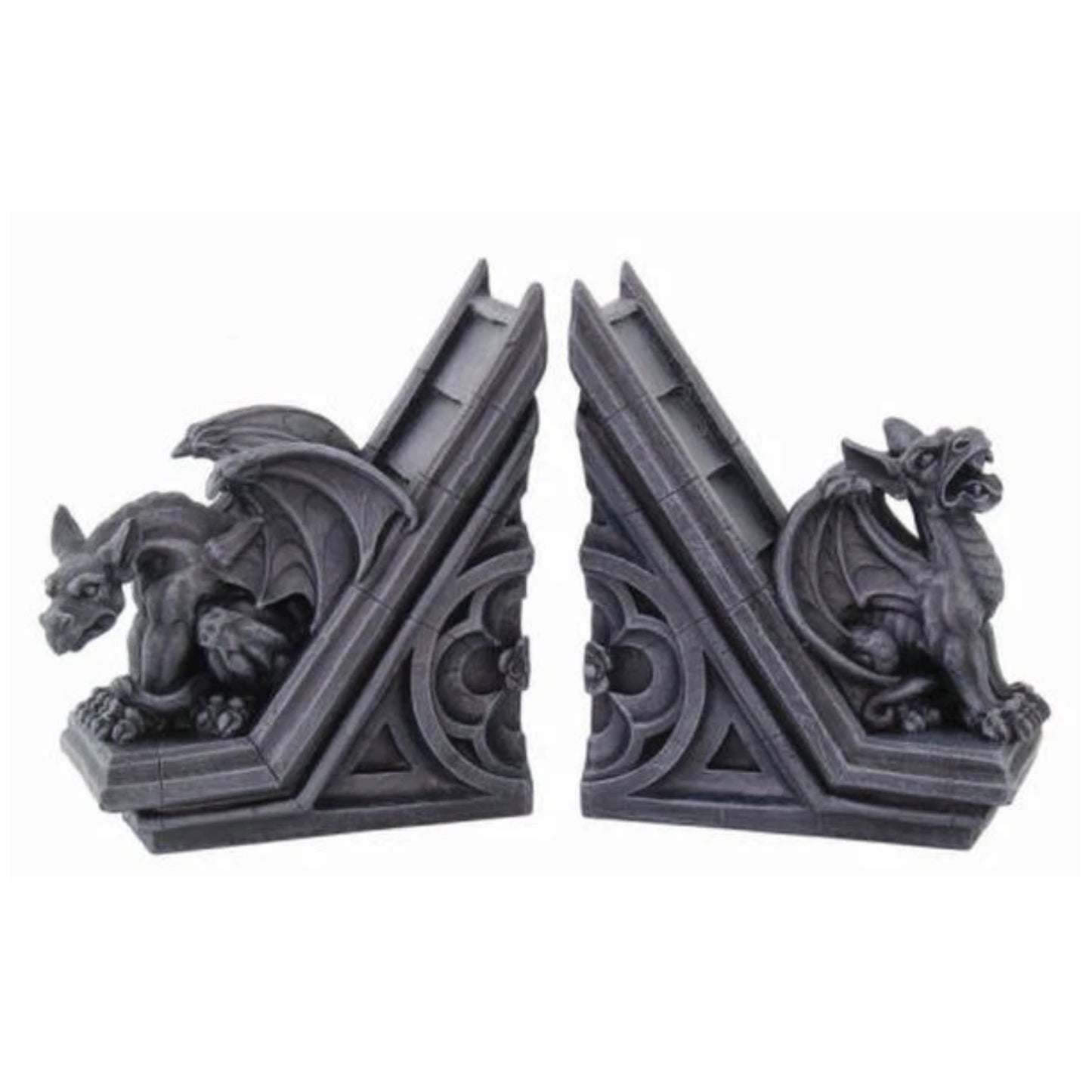 Gargoyle Bookends Ornate winged gargoyles of Medieval spires perched