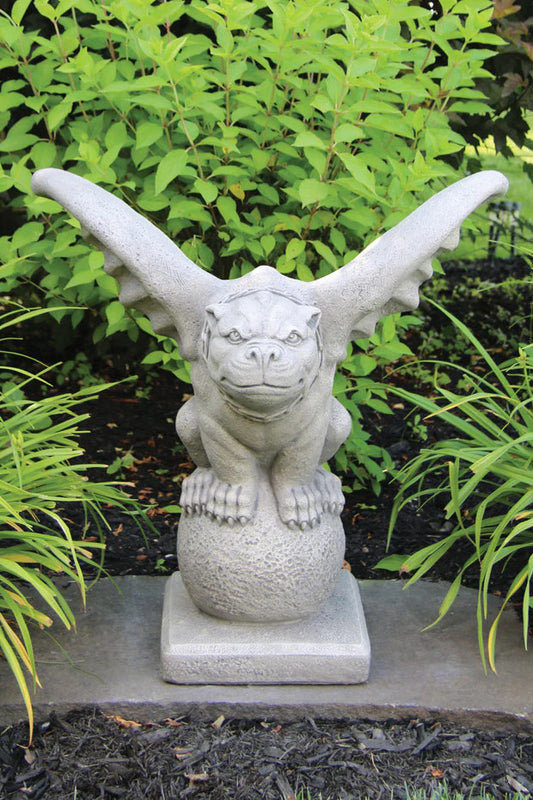Gargoyle On Globe Cement Garden Statue Made in America Sculpture
