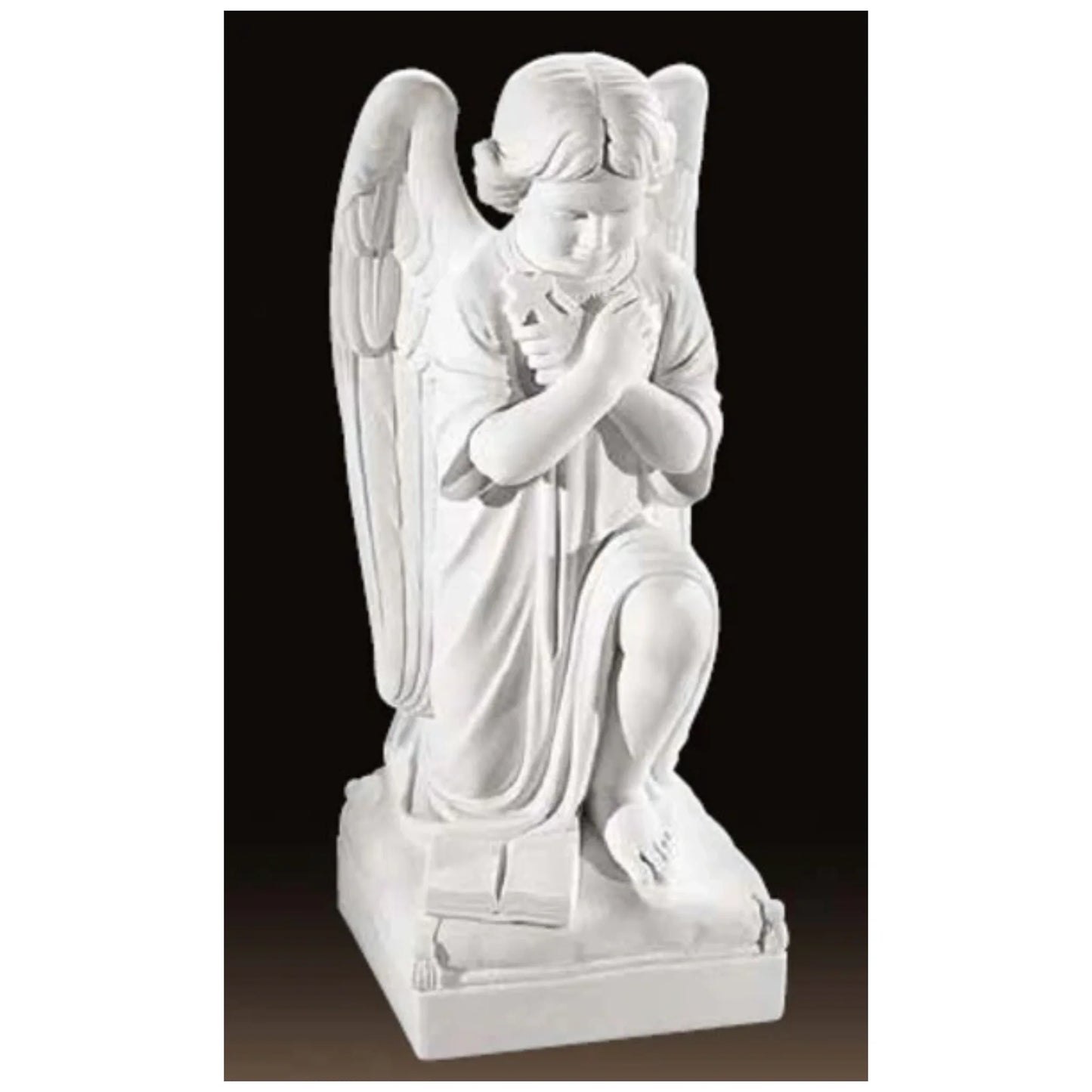 Girl Angel Praying With Cross Marble Sculpture