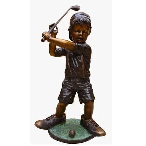 Golfing Boy in Dad's Shoes Bronze Sculpture