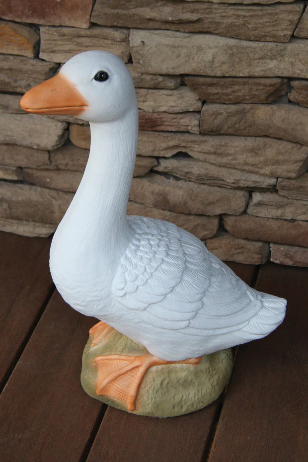 Classic goose cast stone garden statue realistic hand painted coloring made in USA