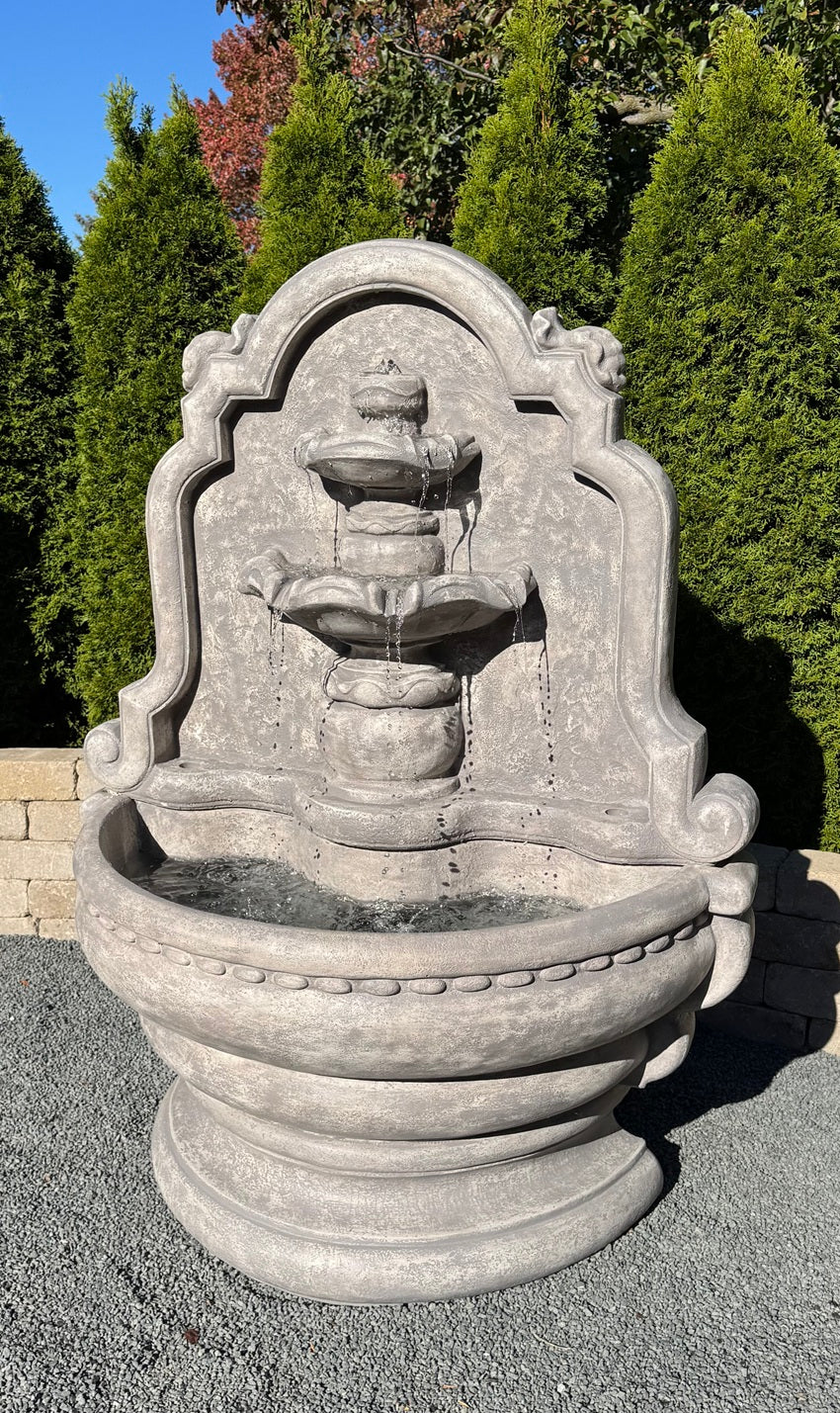 Grand Tier-Relief Lavabo Cast Stone Fountain Wall Sitting Cement architectural backplate