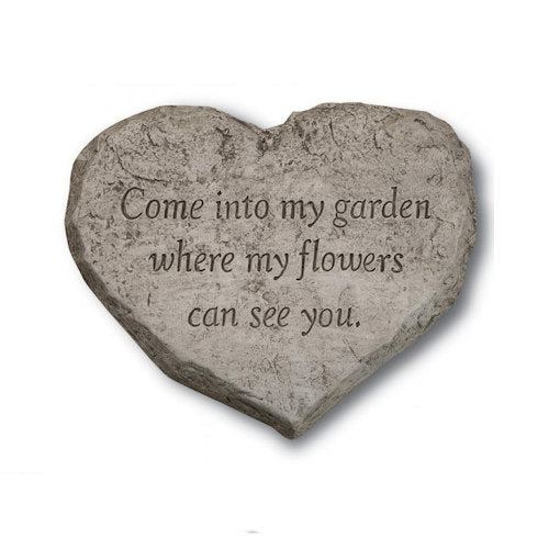 Stone Heart Stepping Stone wall plaque Come Into My Garden where my flowers can see you