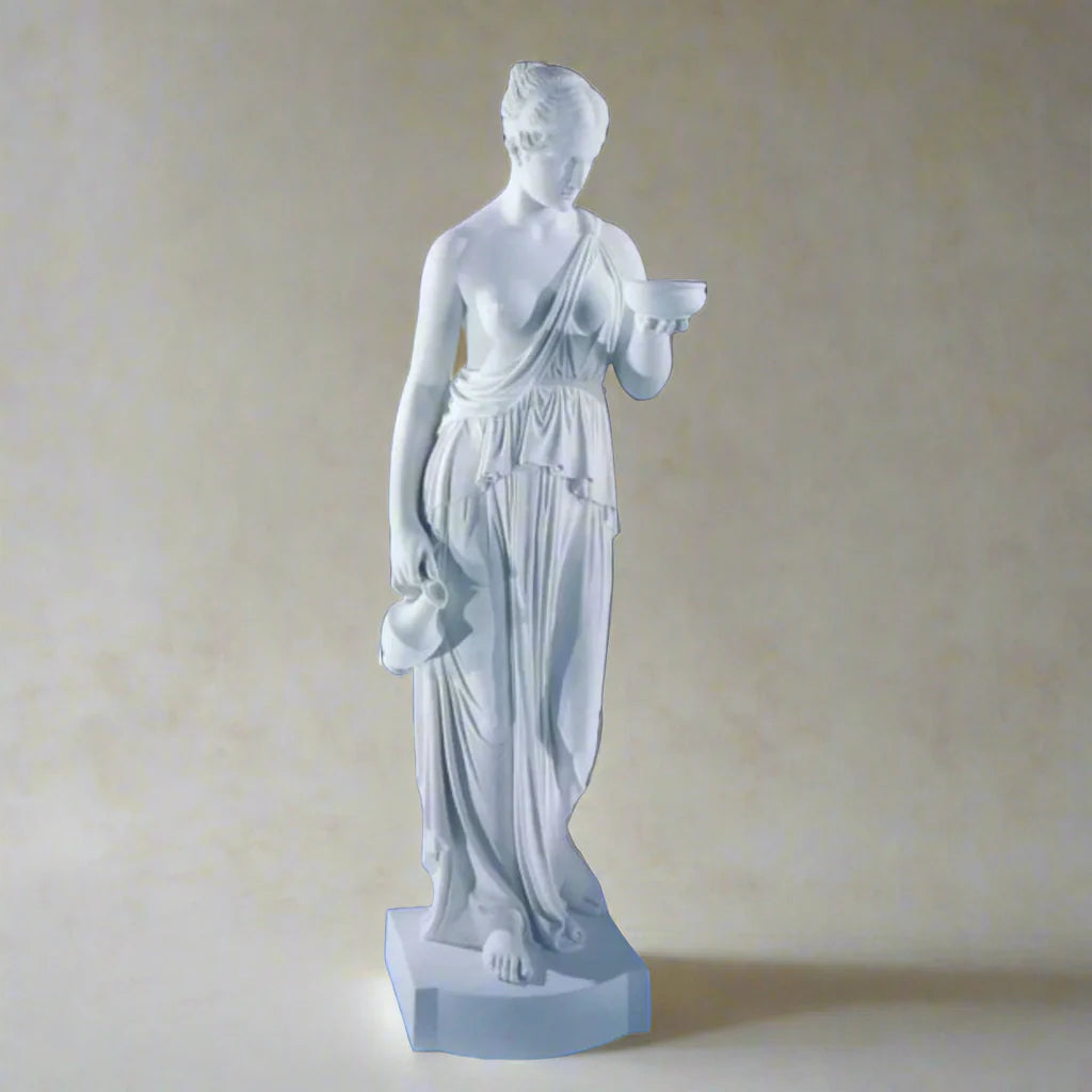32-inch Italian marble statue of Hebe by Bertel Thorvaldsen, a neoclassical artwork ideal for elegant interiors, art displays, or classical home dΓ©cor - White Italian marble