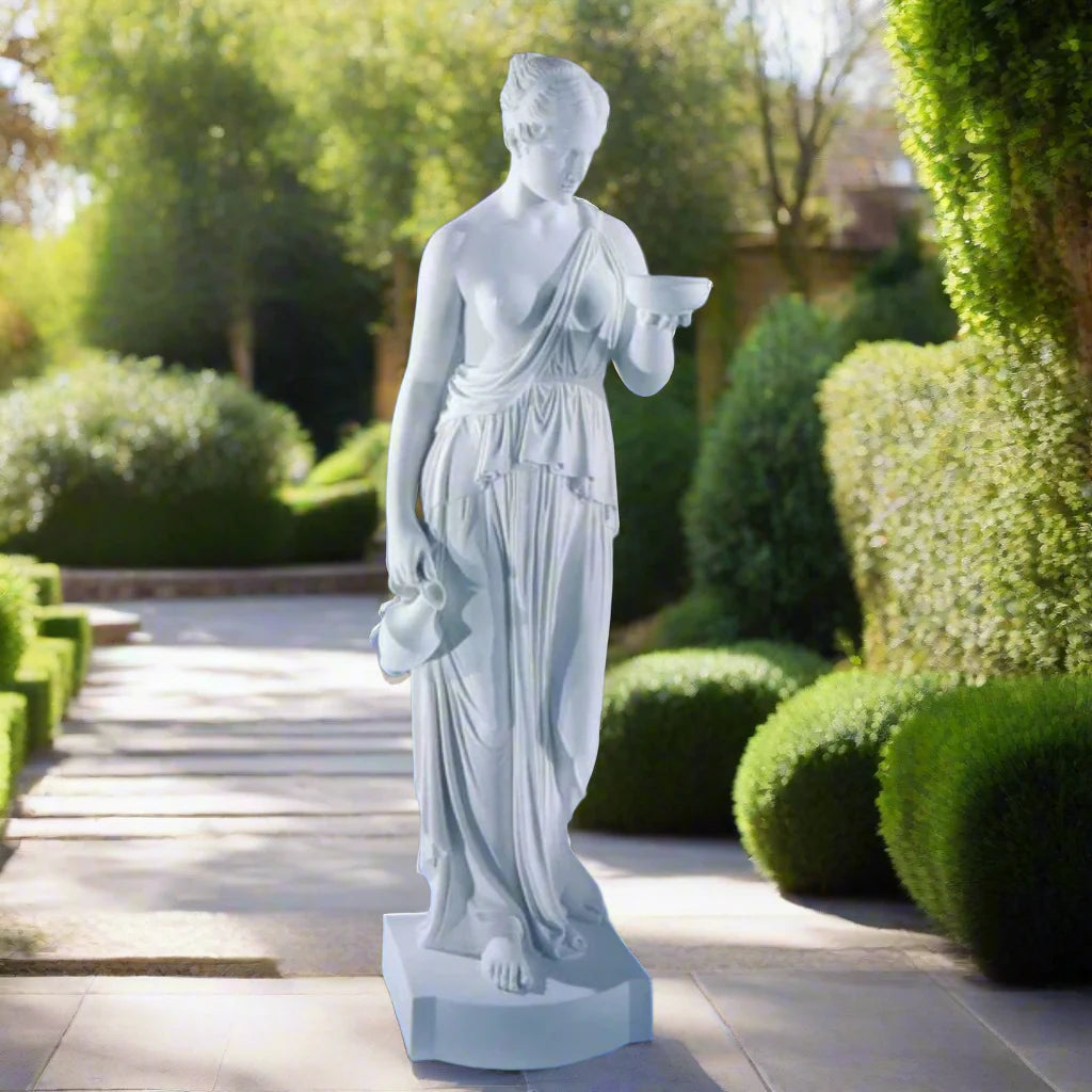 32-inch Italian marble statue of Hebe by Bertel Thorvaldsen, a neoclassical artwork ideal for elegant interiors, art displays, or classical home dΓ©cor - White Italian marble