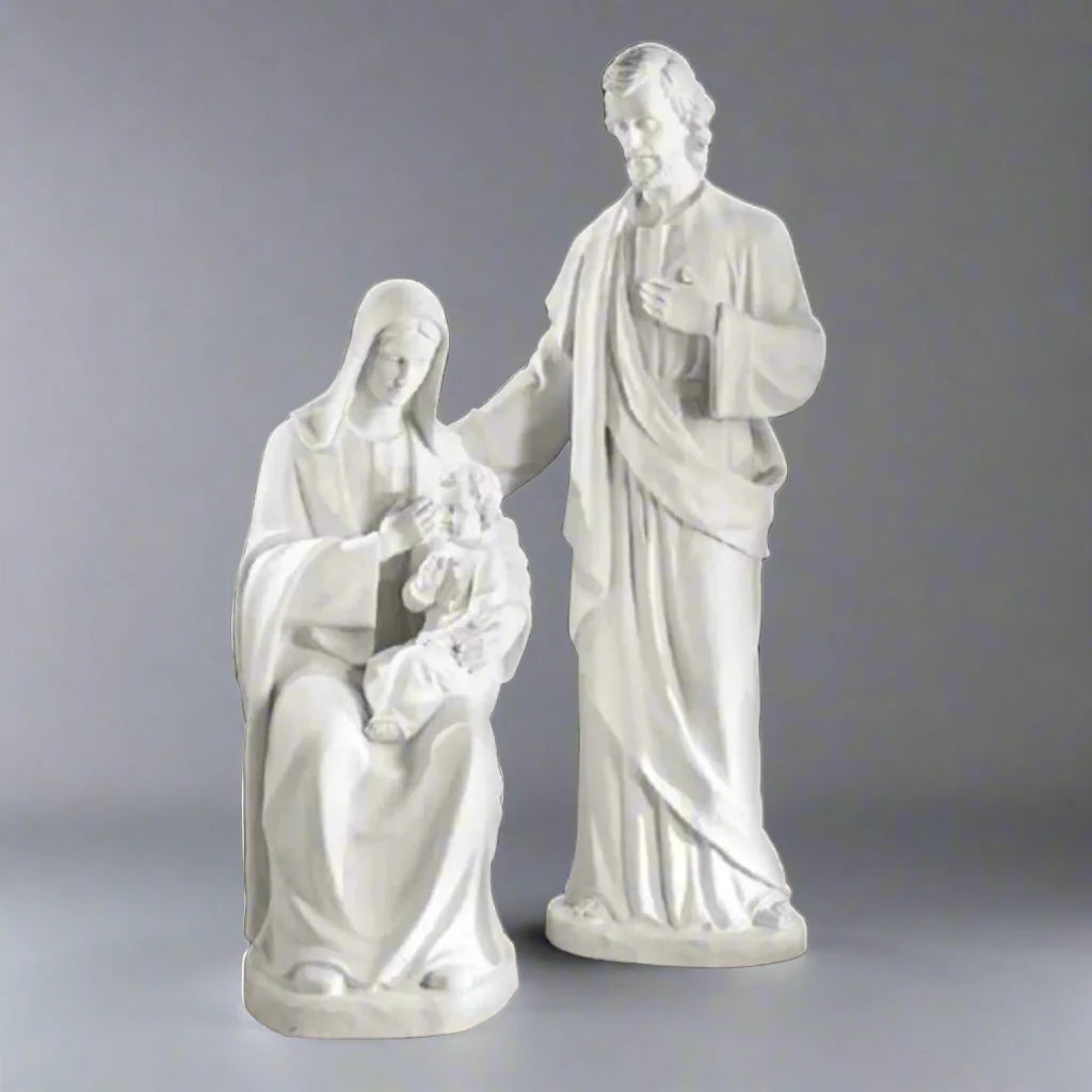 73-inch Italian marble Holy Family statue, perfect for church grounds, religious gardens, or devotional memorial displays