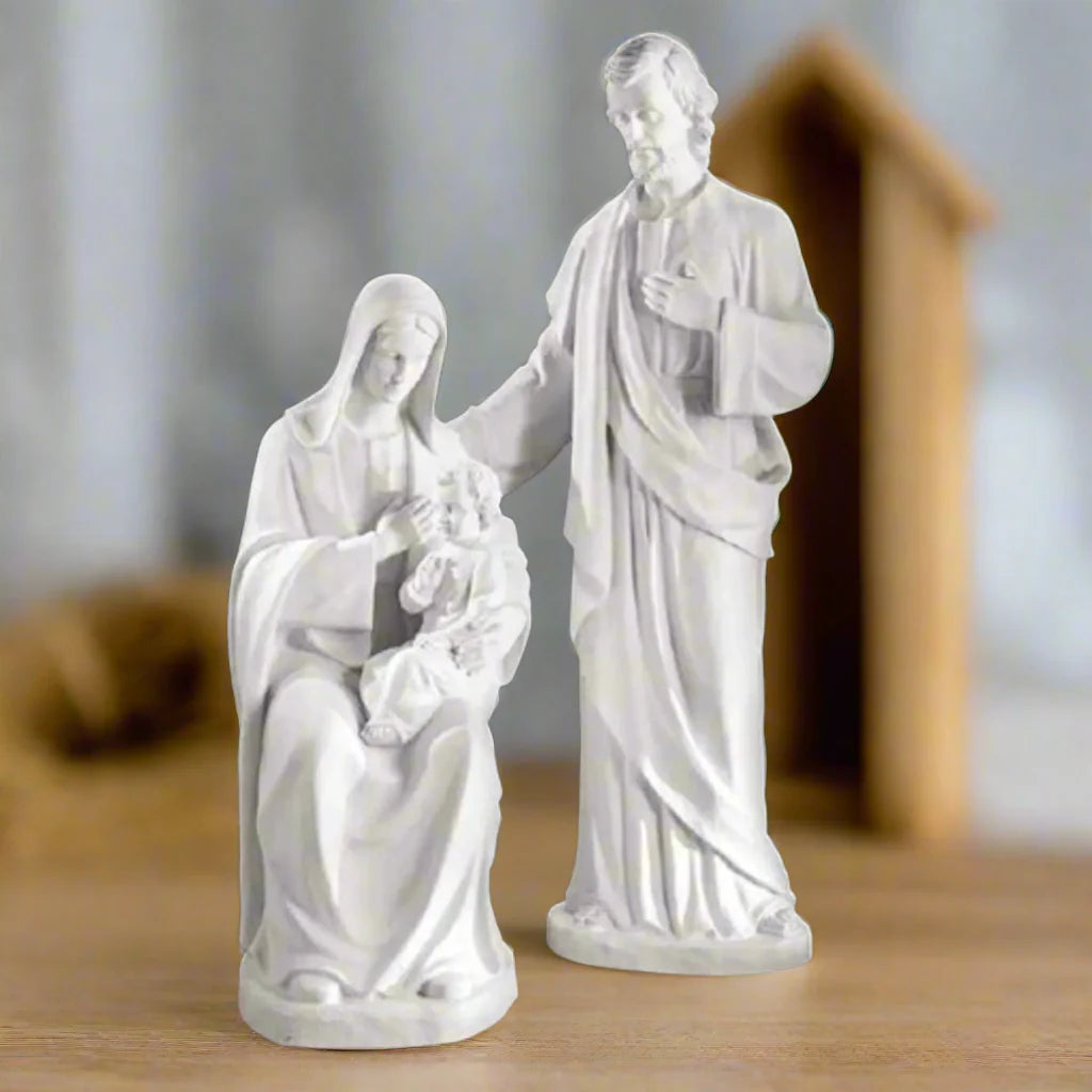 73-inch Italian marble Holy Family statue, perfect for church grounds, religious gardens, or devotional memorial displays