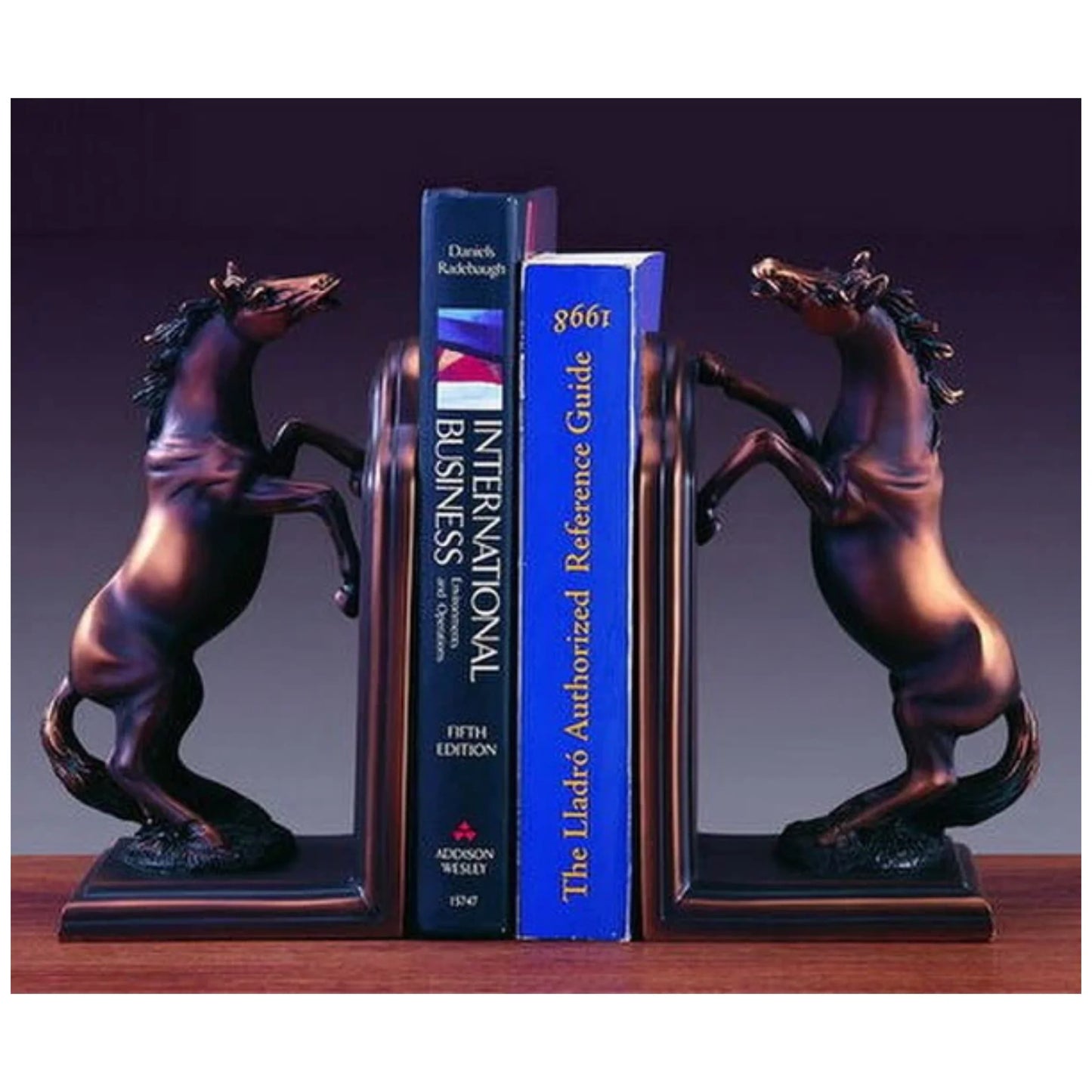 decorative stallions sculptural pair, two books held up by the rearing horses.