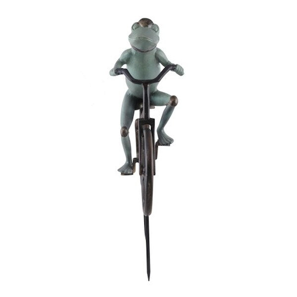 Frog Riding Bicycle Garden Statue with Helmet Decorative Bike Rider
