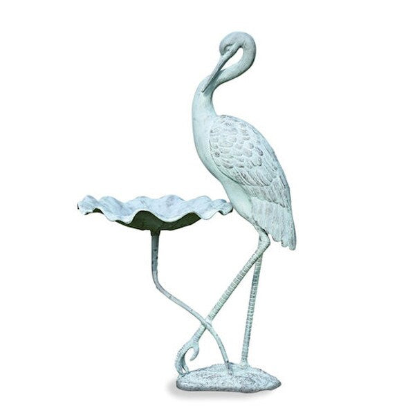 Crane Birdbath Garden Sculpture Verdi Aluminum Scalloped Decorative