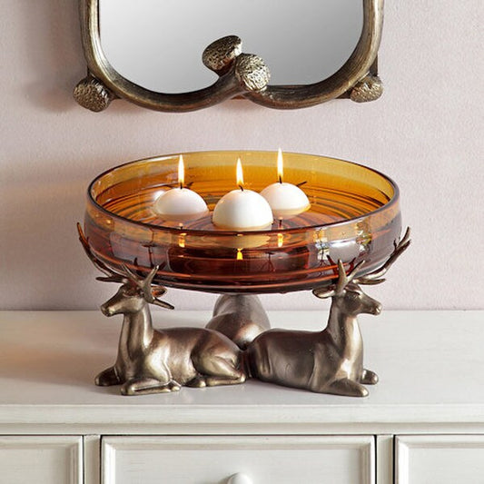 Deer Decorative Glass Bowl Holder Aluminum Sculptural Lodge Statue