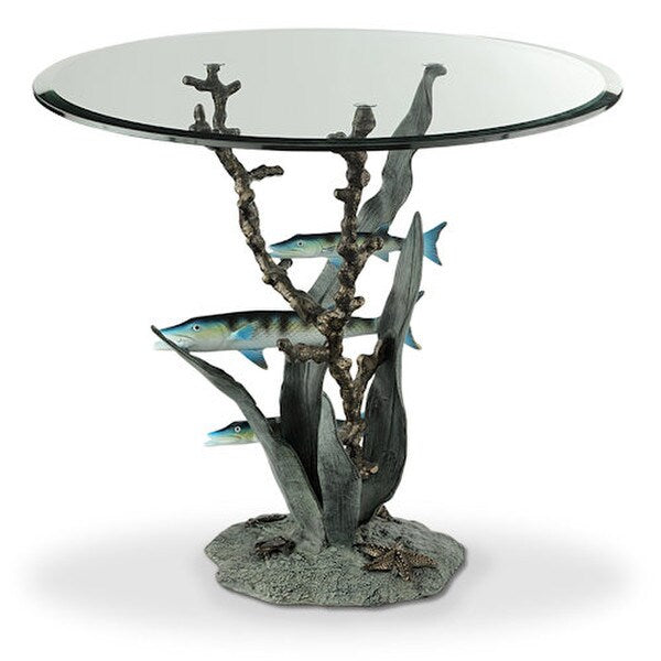 Aquatic Elegance Barracuda Fish in Reeds Side Table Crab Starfish shell