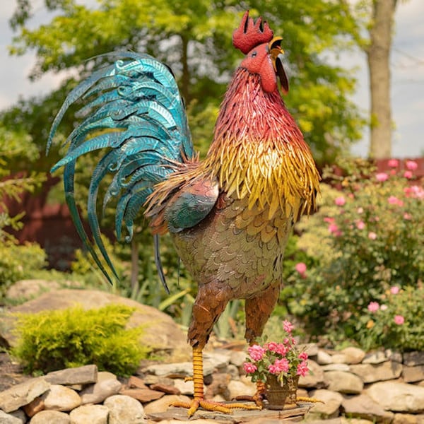 Tall Iron Rooster Garden Statue Standing at five and a half feet sculpture
