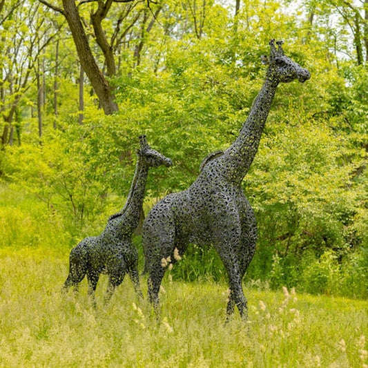 Majestic Tall Iron Giraffe Duo Garden Statues Steel Art Sculptures Pair