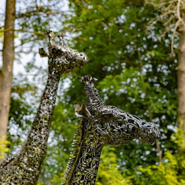 Huge Majestic Tall Iron Giraffe Duo Garden Statues Steel Art Sculptures