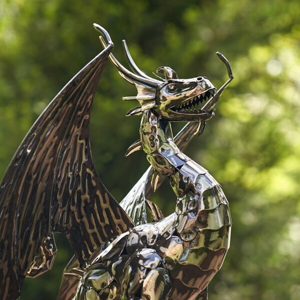 Close up of Dragon Head Metal Sculpture great for outdoor display