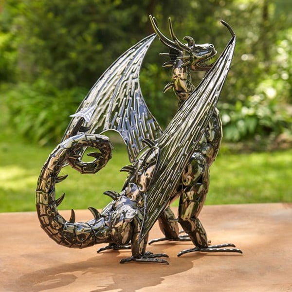 Iron Dragon Statue Crafted from weather and rust-resistant powder-coated