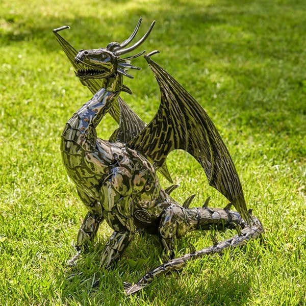 Dragon Statue Forged Iron Sculpture Fire Breathing Outdoor Statue