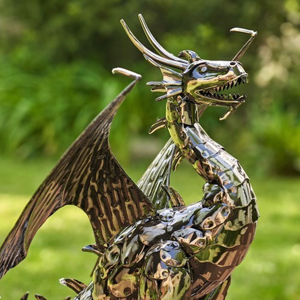 Dragon Statue Forged Iron Sculpture Metal Garden Decorative Statuary