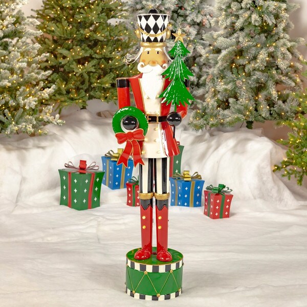 Nutcracker with Christmas Tree & Wreath Statue