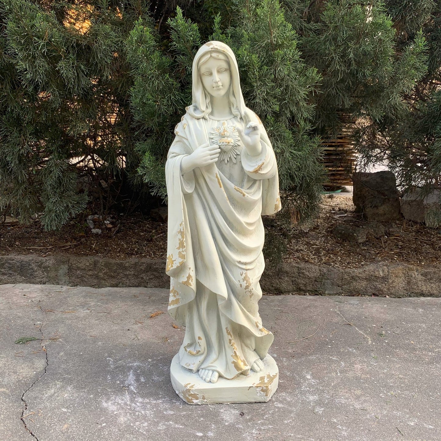 Mother Mary sacred heart devotional garden sculpture