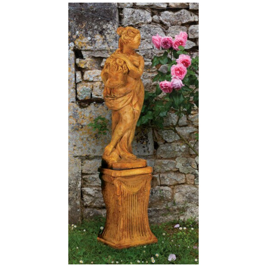 Italian Spring Season Statue on Fluted Base Outdoor Allegory Cement