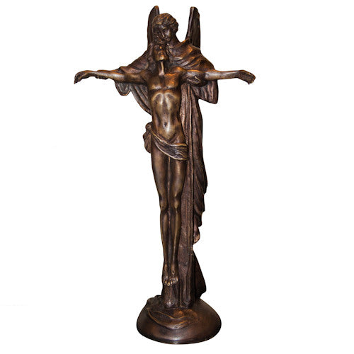 Jesus Attended by Angel Bronze Religious Sculpture Church Statue