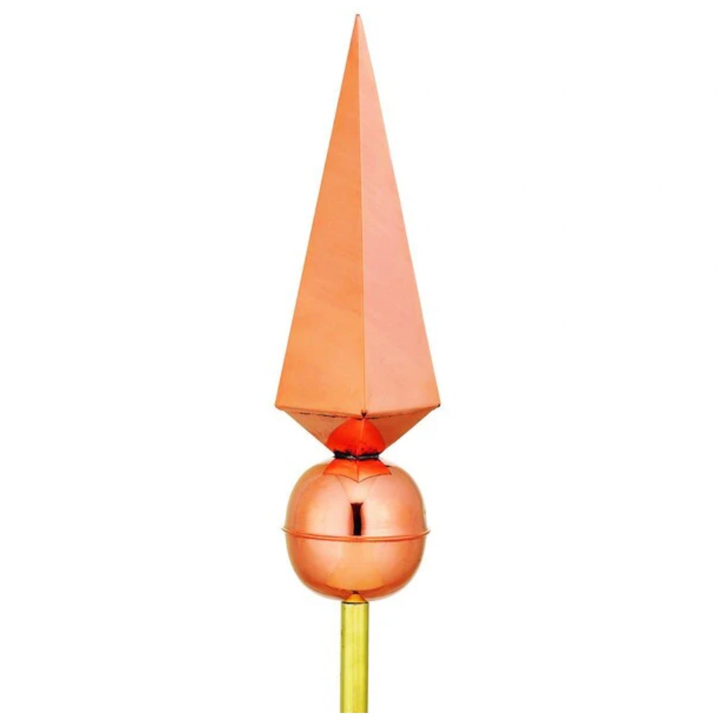 Elegant copper finial with layered base and sharp pointed spire, suited for classic rooftops.