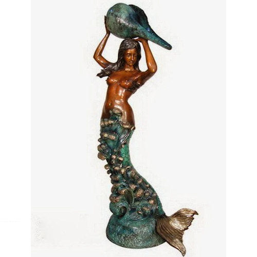 Life Size Bronze Mermaid with Shell Fountain
