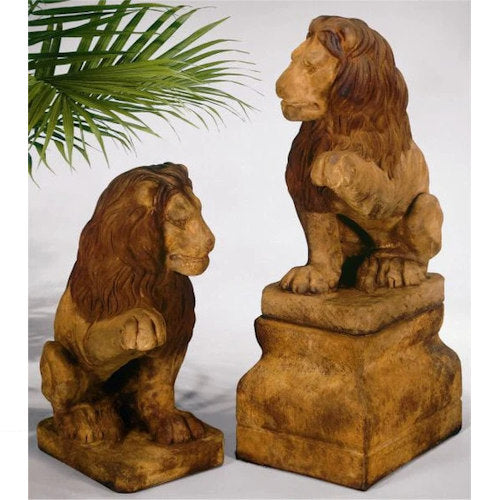 Lion Right And Left Paw Up & Base Set Noble Pair of Sculptures Entryway Noble