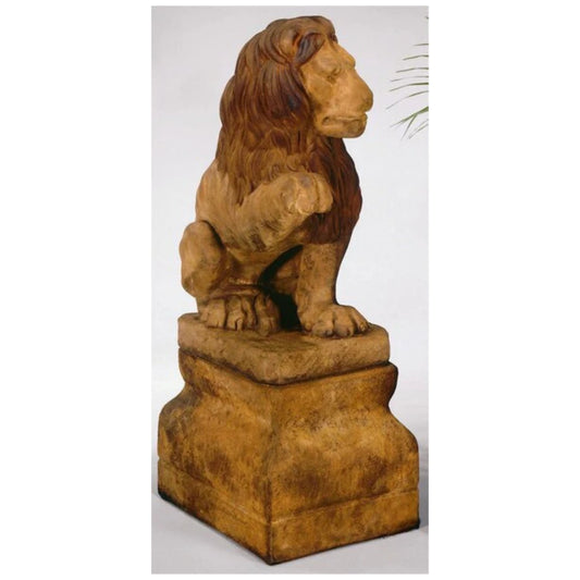 Lion Right Paw Up & Base Statue Set Outdoor Cement Statuary