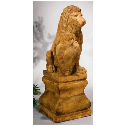 Lion Right with Shield & Base Garden Statue Set Cement Decor