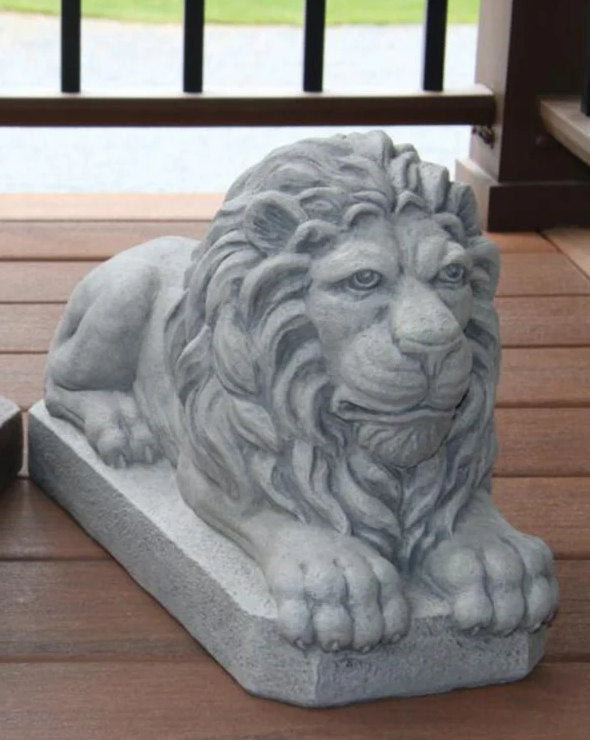 Lion Laying Down Cement Garden Sculpture 16.5" Long