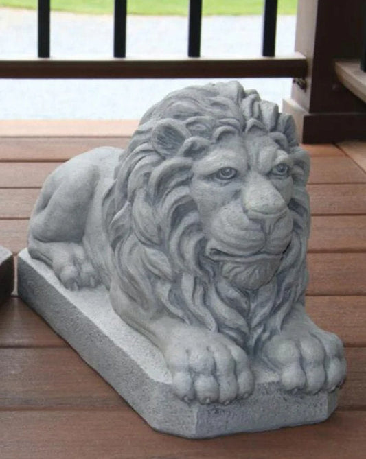 Lion Laying Down Cement Garden Sculpture 16.5" Long