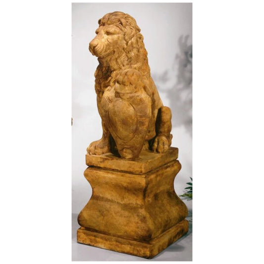 Classic Sentinel Lion Statue with Base Left