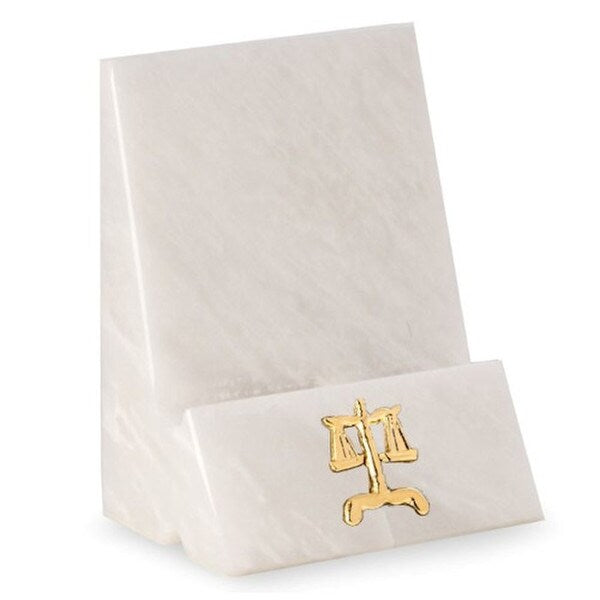 Attorney Phone Stand Scales of Justice White Marble with Brass Legal Insignia