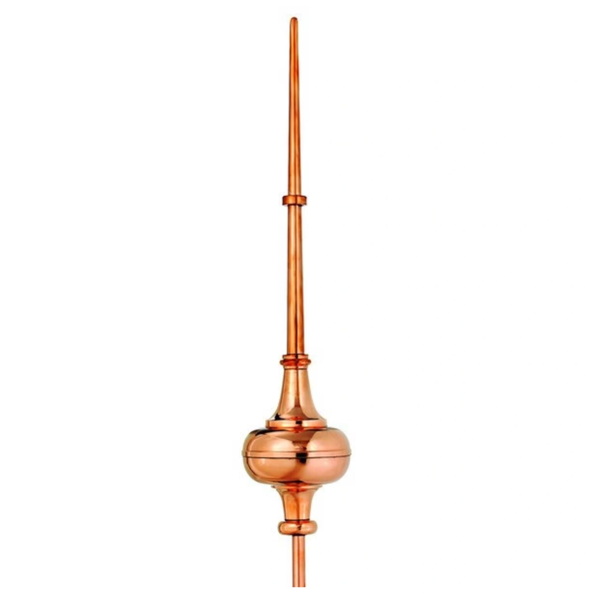 Tall copper finial with intricate swirling leaf patterns, 5 inches wide and 28 inches high.